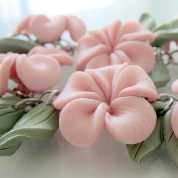 Pink Plumeria Garden Bracelet Polymer Clay Etsy