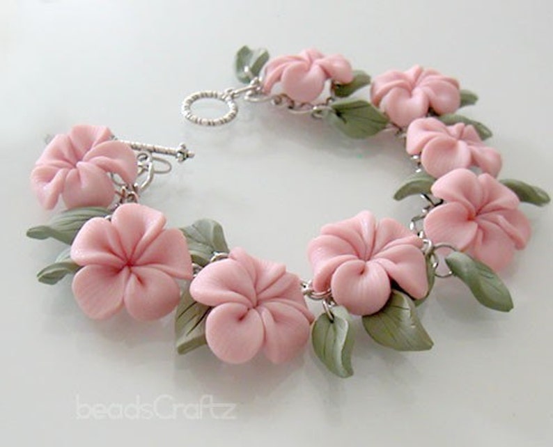 Pink Plumeria Garden Bracelet Polymer Clay Etsy