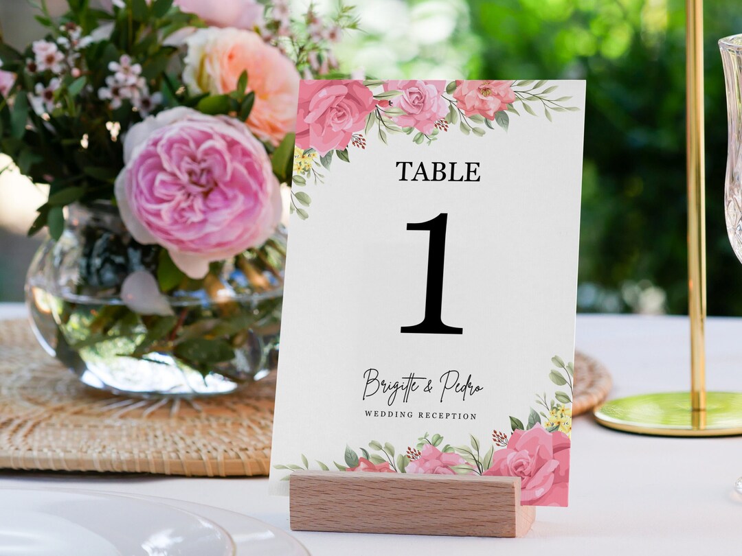 Romantic Wedding Table Numbers Template | Printable Wedding Numbers ...