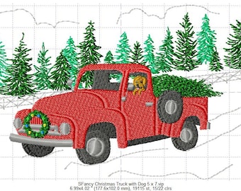 SFancy Christmas Truck con Perro 5 x 7