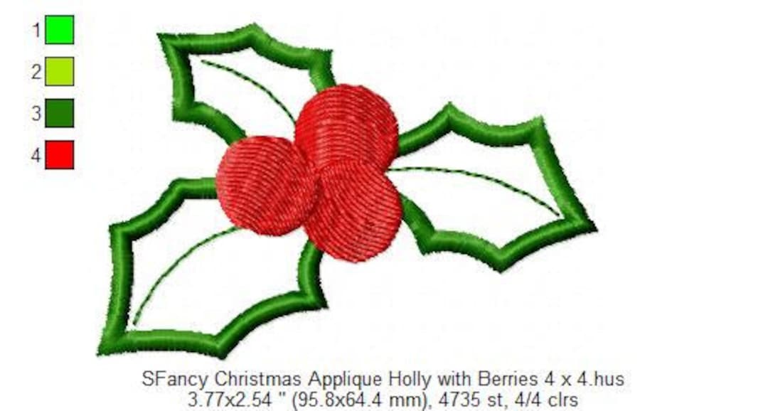 Sfancy Christmas Applique Holly With Berries 4 X 4 - Etsy
