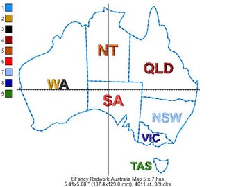 SFancy Redwork Australia Map 5 x 7