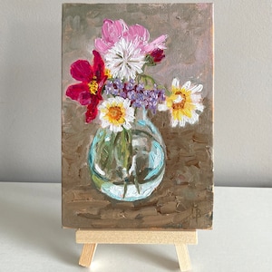 Oil painting vase with flowers 10x15cm