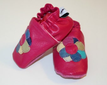 Recycled Fuscia Pink Leather Crib Shoes