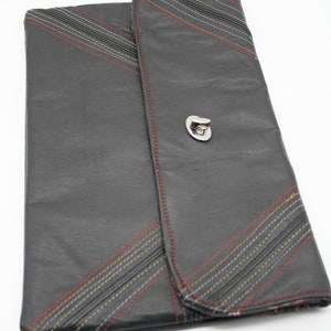 Recycled Black Leather Clutch Topstitched