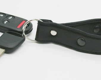 Recycled Black Leather Key Wristlet Small