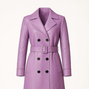 Women&#39;s Pink Leather Trench Long Coat Handmade, Pink Leather Overcoat, Pink faux long coat, Pink Coat For Women Gifts For Her, Gifts