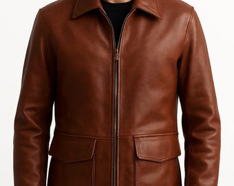 Handmade Stylish Brown Leather Long Trench Coat for Men , Brown Leather longcoat, Brown Leather Trench Coat with flap pocket ,Gifts