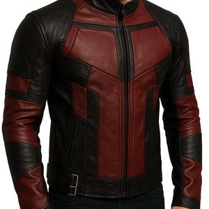 Mens Red and Black Leather Jacket Handmade | Leather Biker Jacket for Men | Halloween Cosplay Jacket | Gift for Him