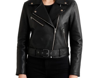 Handmade Women's Asymmetrical Style Black Leather Biker Jacket, Motorcycle Jacket Women, Gifts For Her, Gifts