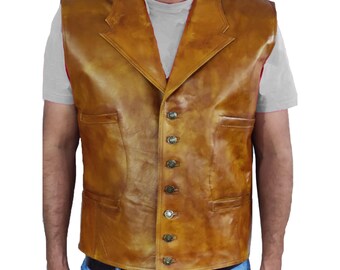 Handmade Men's Brown Leather Vest, Biker Style Vest For Men, Motorcycle Vest, Gifts For Him, Gifts