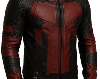 Mens Red and Black Leather Jacket Handmade | Leather Biker Jacket for Men | Halloween Cosplay Jacket | Gift for Him