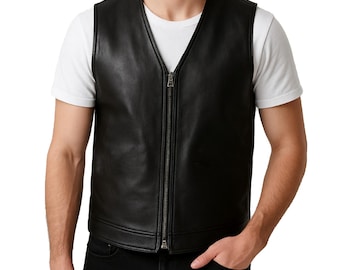 Handmade Men's Black Leather Vest, Biker Style Vest For Men, Motorcycle Vest, Gifts For Him, Gifts