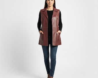Chaleco de cuero marrón para mujer, hecho a mano, estilo chaleco para mujer, regalos para ella, regalos