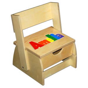Personalized Name Puzzle Step Stool: Baltic Birch Toy Chest