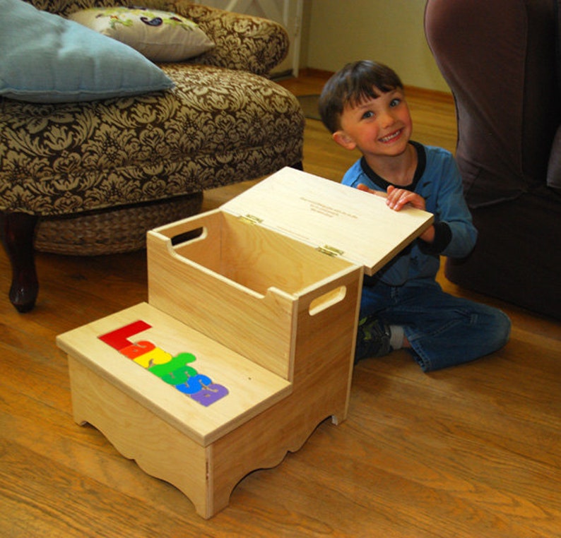 Personalized Name Puzzle Stool: Baltic Birch Step Stool With Storage - Etsy