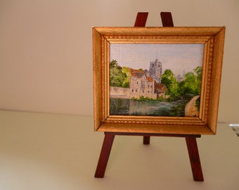 A one 12th scale Miniature painting, The Archbishops palace by the River Medway in Maidstone , Kent