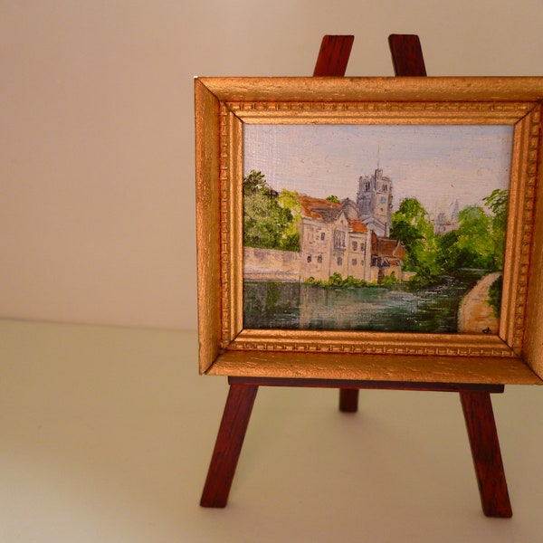 A one 12th scale Miniature painting, The Archbishops palace by the River Medway in Maidstone , Kent