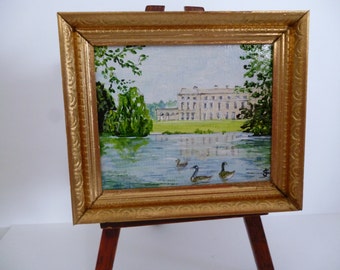 A one 12th scale Miniature painting, 17th Century, Petworth House, West Sussex , England . Complete with Canada geese!