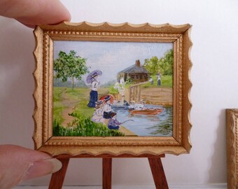 A Day out by the canal. An Original one 12th Miniature Acrylic Painting