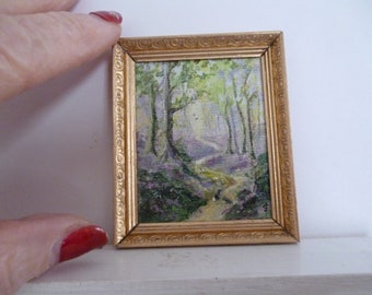 Bluebells and Bunnies- An Original Miniature Acrylic  one 12th scale Painting