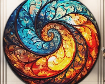 Vortex muurkunst, kunst aan de muur gehard glas, modern gebrandschilderd glas, ronde muurkunst, glasdruk, glas-in-loodkunst, grote glazen muurkunst, cadeau