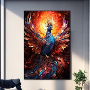 Phoenix Wall Art, Phoenix Bird,Tempered Glass Wall Art,Fantasy Glass Art,Glass Printing,Large Wall Art,Phoenix Wall Decor,Stained Glass Bird