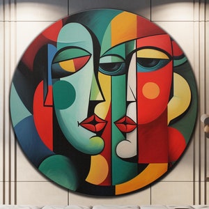 Pablo Picasso Wall Art, Tempered Glass Wall Art, Large Glass Wall Art, Round Wall Art, Circle Wall Art,Lips Wall Art, Modern Stained Glass