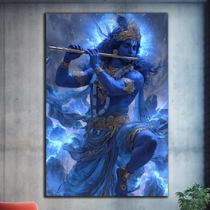Arte de parede de Krishna, arte de parede hindu, arte de parede em vidro temperado, impressão em vidro, arte de parede em vidro grande, vidro fotográfico personalizado, decoração de deus hindu