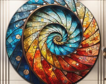 Vortex muurkunst, kunst aan de muur gehard glas, modern gebrandschilderd glas, ronde muurkunst, glasdruk, glas-in-loodkunst, grote glazen muurkunst, cadeau