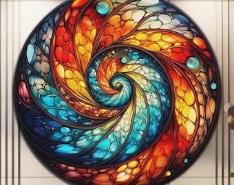 Vortex muurkunst, kunst aan de muur gehard glas, modern gebrandschilderd glas, ronde muurkunst, glasdruk, glas-in-loodkunst, grote glazen muurkunst, cadeau
