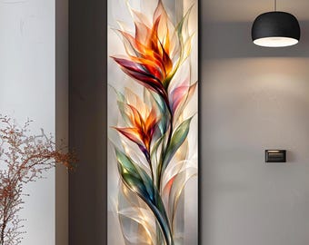 Modern Floral Glass Wall Art, Bird of Paradise Wall Art, Tempered Glass Wall Art, Glass Printing, Large Wall Art,Bird of Paradise Wall Decor