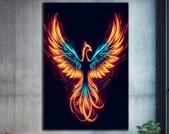 Phoenix Wall Art, Phoenix Bird,Tempered Glass Wall Art,Fantasy Glass Art,Glass Printing,Large Wall Art,Phoenix Wall Decor,Stained Glass Bird