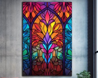 Stained Glass Flower, Tempered Glass Wall Art, Glass Printing, Large Glass Wall Art, Wall Hangings, Stained Glass Print,Stained Glass Mosaic