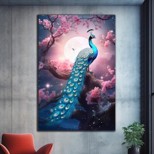 Peacock Wall Decor,Tempered Glass Wall Art,Glass Printing,Large Wall Art, Wall Hangings, Glass Wall Decor,Animal Wall Decor,Peacock Wall Art