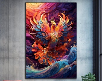 Phoenix Wall Art, Phoenix Bird,Tempered Glass Wall Art,Fantasy Glass Art,Glass Printing,Large Wall Art,Phoenix Wall Decor,Stained Glass Bird