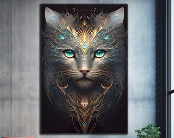 Tempered Glass Wall Art, Magical Cat Wall Art, Glass Printing, Large Glass Wall Art, Glass Wall Decor, Animal Glass Art, Stained Glass Cat