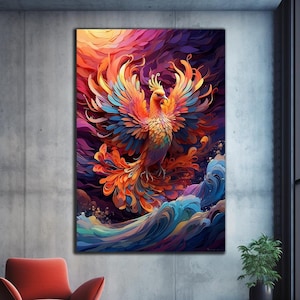 Phoenix Wall Art, Phoenix Bird,Tempered Glass Wall Art,Fantasy Glass Art,Glass Printing,Large Wall Art,Phoenix Wall Decor,Stained Glass Bird
