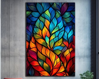 Stained Glass Flower, Tempered Glass Wall Art, Glass Printing, Large Glass Wall Art, Wall Hangings, Stained Glass Print,Stained Glass Mosaic