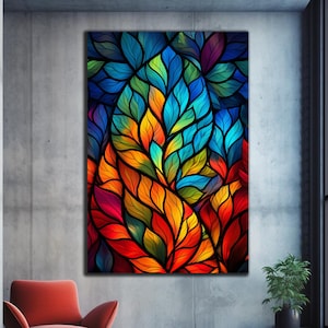 Stained Glass Flower, Tempered Glass Wall Art, Glass Printing, Large Glass Wall Art, Wall Hangings, Stained Glass Print,Stained Glass Mosaic