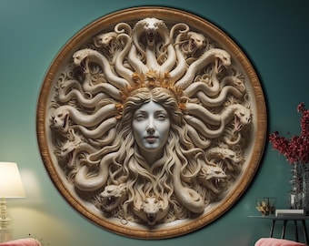 Medusa Wall Art, Round Glass Art, Tempered Glass Wall Art, Medusa Wall Decor, Large Wall Art,Circle Wall Art,Glass Printing,Medusa Art Print
