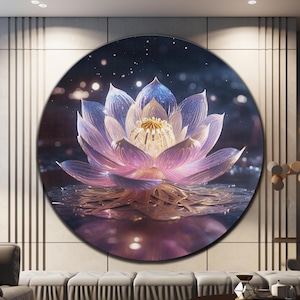 Tempered Glass Wall Art, Lotus Flower Wall Art, Glass Printing, Round Glass Art, Floral Glass Art, Lotus Flower Print, Circle Glass Art