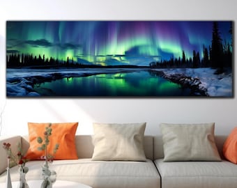 Northern Lights Wall Art, Tempered Glass Wall Art,Panoramic Wall Art, Glass Printing, Aurora Wall Art, Aurora Borealis, Large Glass Wall Art