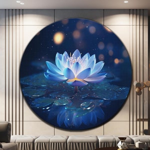 Tempered Glass Wall Art, Lotus Flower Wall Art, Glass Printing, Round Glass Art, Floral Glass Art, Lotus Flower Print, Circle Glass Art