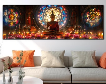 Tempered Glass Wall Art,Panoramic Wall Art,Buddha Wall Art, Indian Wall Art, Glass Printing,Hindu Wall Art,Stained Glass Print, Buddha Print