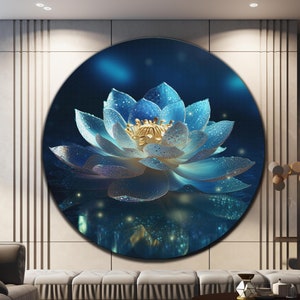 Tempered Glass Wall Art, Lotus Flower Wall Art, Glass Printing, Round Glass Art, Floral Glass Art, Lotus Flower Print, Circle Glass Art