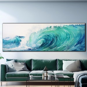 Blue Ocean Waves Wall Art, Sea Wave Wall Art, Abstract Sea Wave Wall Decor, Tempered Glass Wall Art, Glass Printing, Panoramic Wall Art