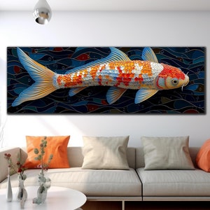 Koi Fish Wall Art, Panoramic Wall Art,Tempered Glass Wall Art, Glass Printing, Glass Large Wall Art, Japanese Koi Fish,  Koi Fish Wall Decor