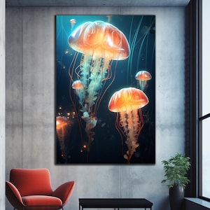 Jellyfish Wall Decor, Tempered Glass Wall Art,Jellyfish Wall Art, Glass Printing, Jellyfish Glass Art, Sea Glass Wall Art, Jellyfish Print