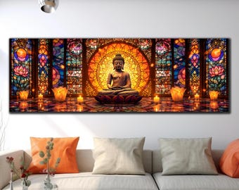 Buddha Wall Decor, Tempered Glass Wall Art, Glass Printing, Large Glass Wall Art, Hindu Wall Art, Panoramic Wall Art, Buddha Wall Art